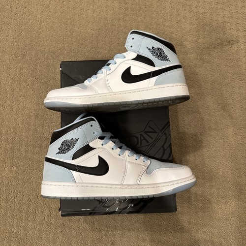 Size 9.5 Nike Air Jordan 1 Mid SE White Ice Blue Sneakers