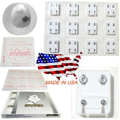  Ear Studs White Ball 4mm  Rhodium Plated Studex Body Piercing Tatoo 12 PAIR USA