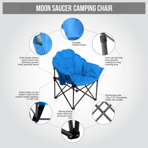 ALPHA CAMP Oversized Moon Saucer Chair with Folding Cup Holder and Carry Bag -