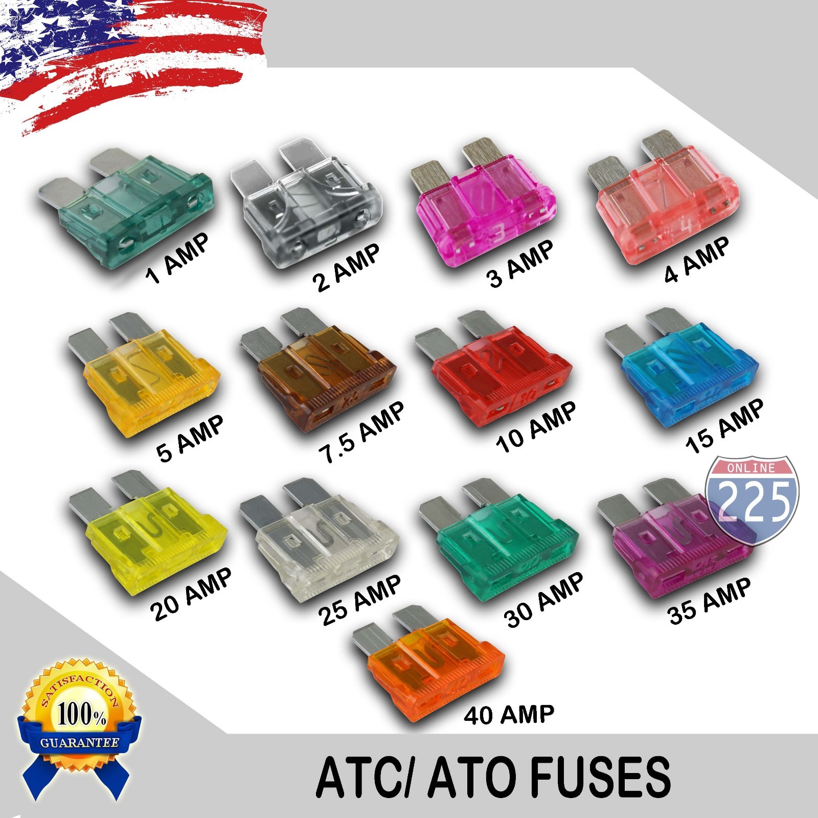 130 Pieces 1 - 40 AMP ATC Fuses 1A 2A 3A 4A 5A 7.5A 10A 15A