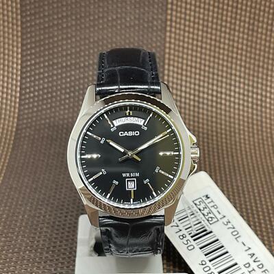 腕時計その他 Casio Black Leather Band Watch MTP-1370L-7AV Mtp-1370l-1a Black Casio Men's Watches Date Display 50m
