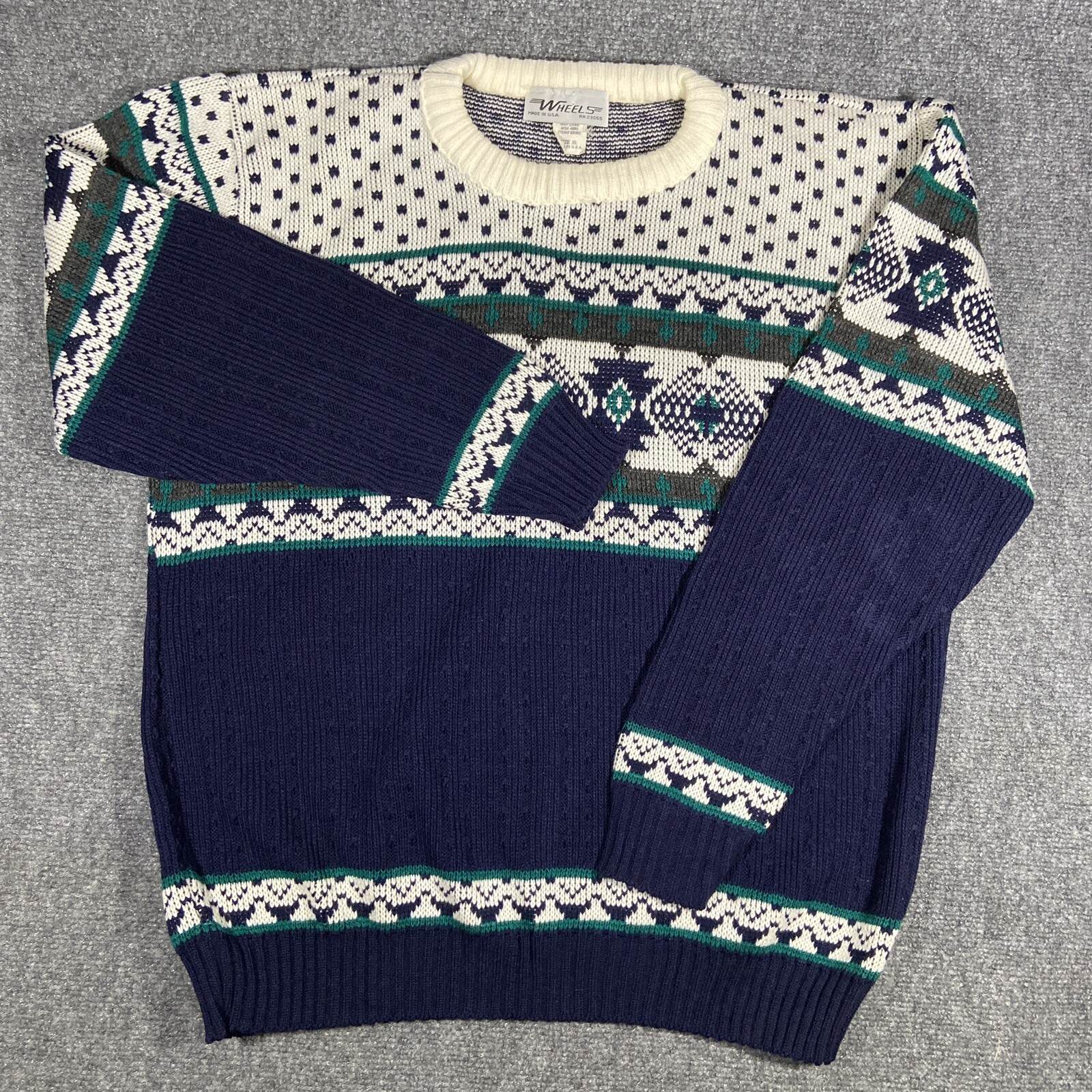 Vintage Wheels Pullover Sweater Mens Extra Large Blue Ribbed