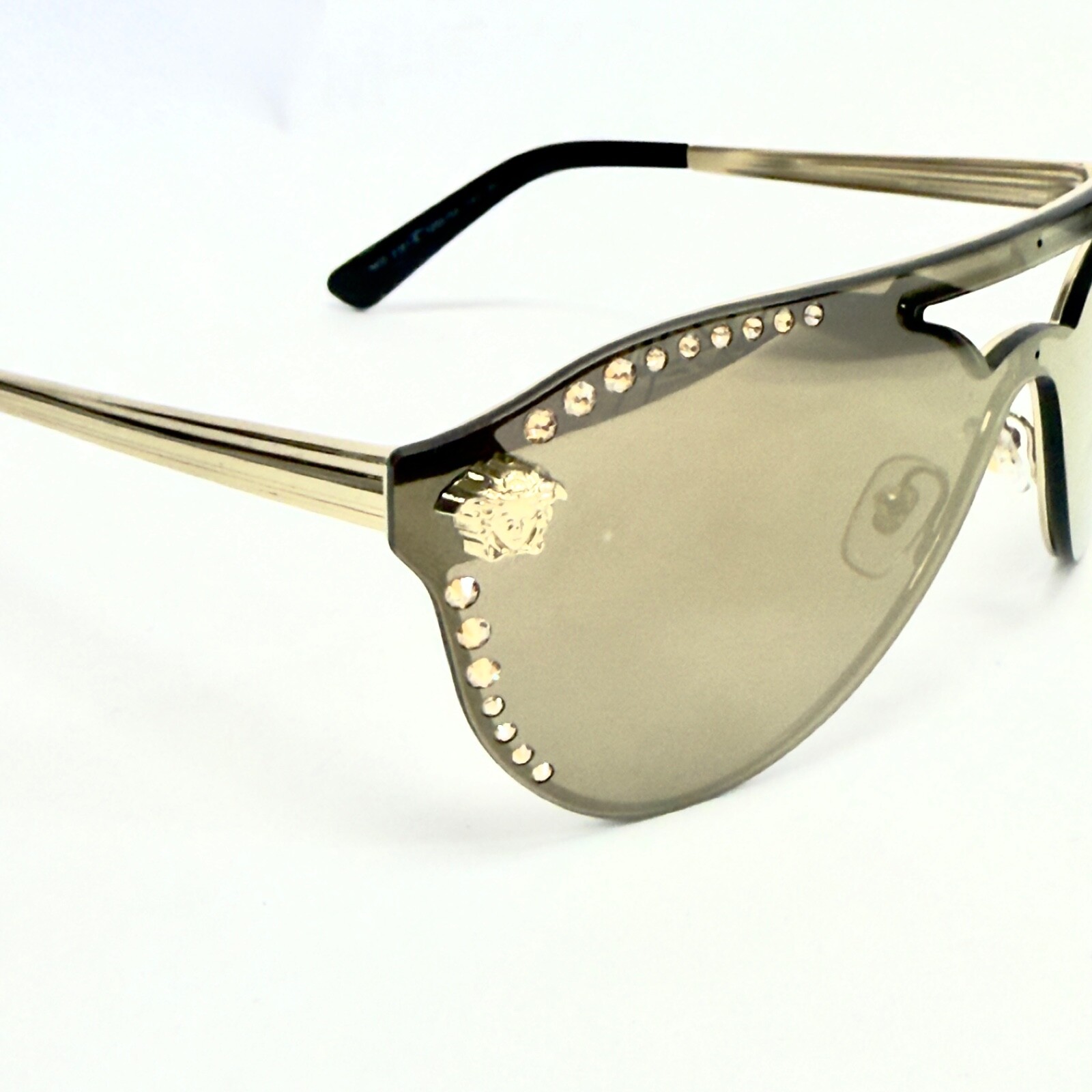 Pre-owned Versace Glam Crystal Stud Rock Medusa 2161 Brown Gold Ve2161b Aviator Sunglasses