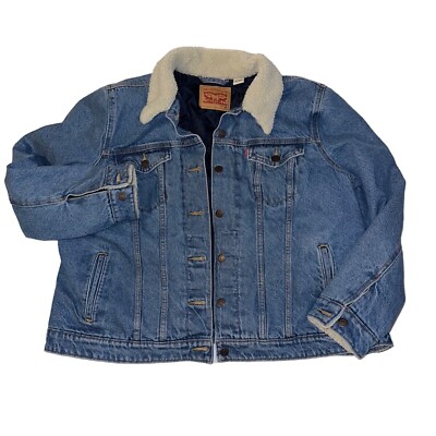 Levis Sherpa Quilted Denim Trucker Jacket Button Front Womens 2X