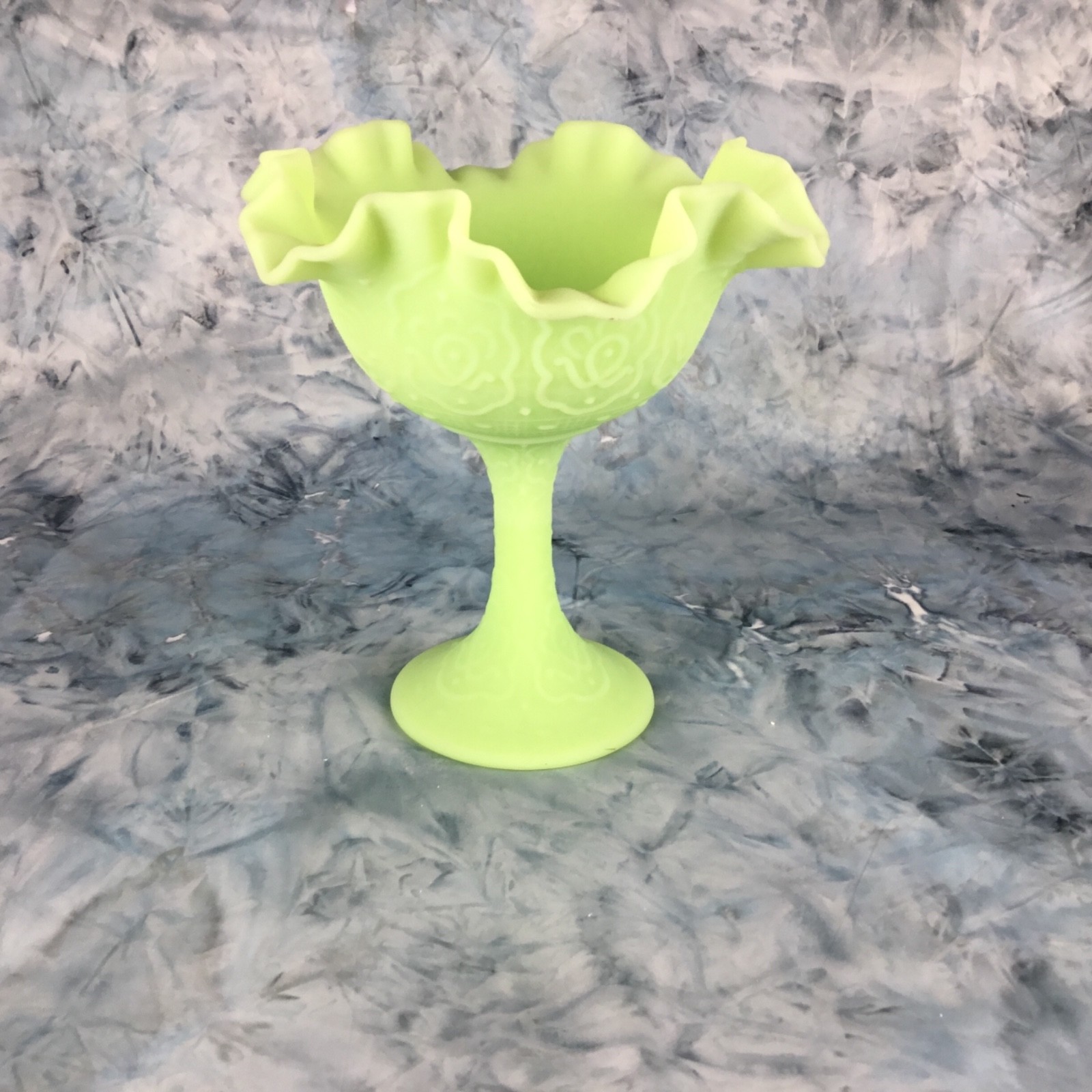 Fenton Glass Lime Sherbert Green Satin Pedestal Dish Persian Medallion Design