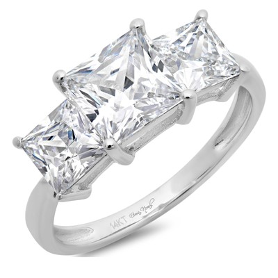 Pre-owned Pucci 2.8ct Princess Simulated Diamond 3 Stone Engagement Promise Ring 14k White Gold