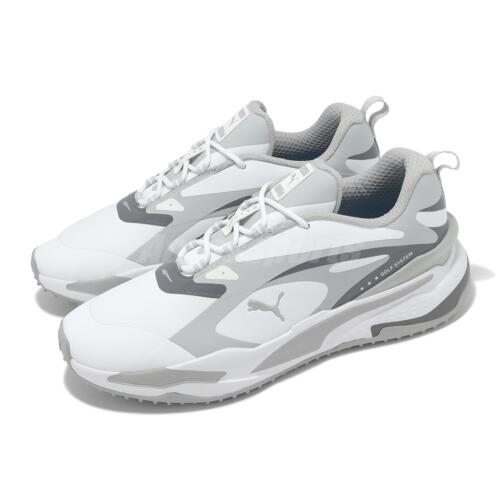 Мужские водоотталкивающие кроссовки для гольфа Puma GS-Fast серо-белого цвета с высокой посадкой 376357-02