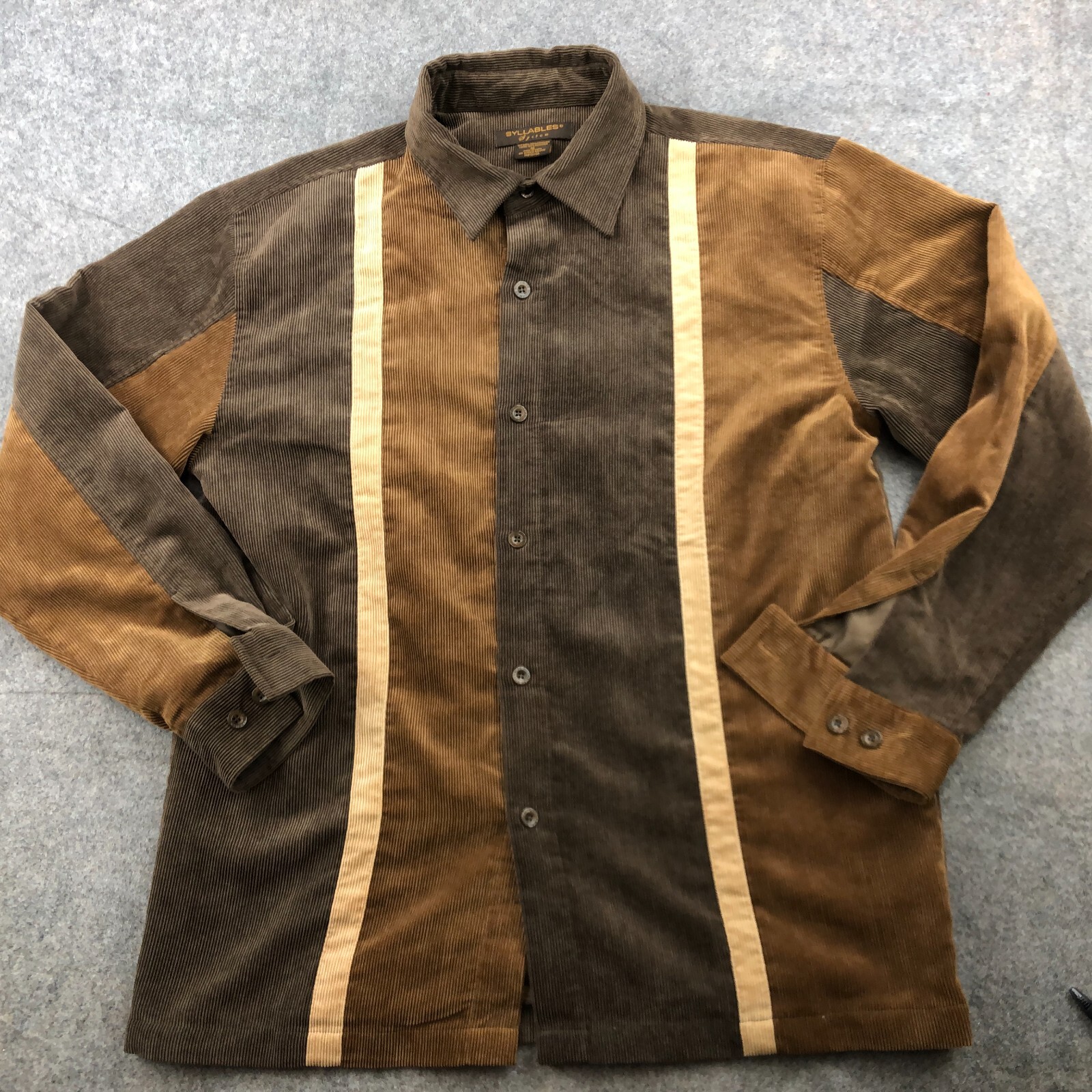 Syllables Systems Shirt Jacket Mens XL Brown Striped