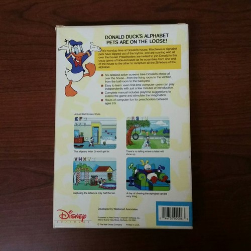 Disney Software Donald’s Alphabet Chase Fun With Letters IBM PC 5.25” Complete
