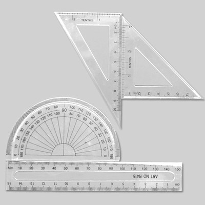 4 Pcs Math Geometry Set includes Protractor, Metric Straight Ruler, Triangle ...