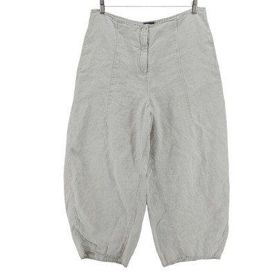 OSKA 100% Linen Pants Light Gray Woven Elastic Waist Barrel Leg Sz 5 - US 14/16