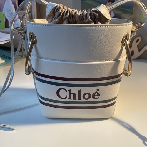 Chloe Roy Small Leather Bucket Bag Women s White eBay