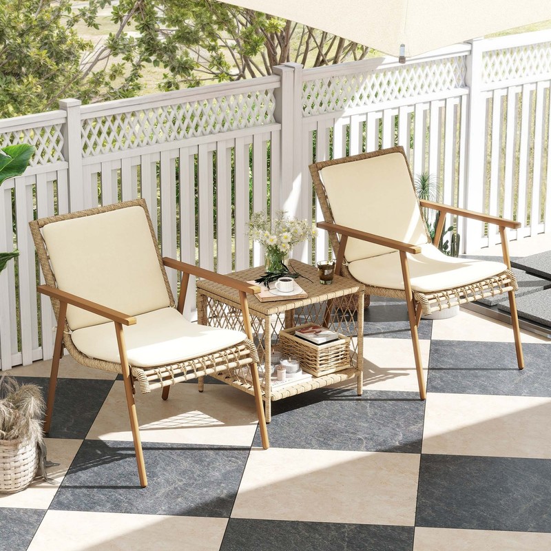 3 Pieces Patio Furniture Set Sofa Chair PE Rattan Wicker