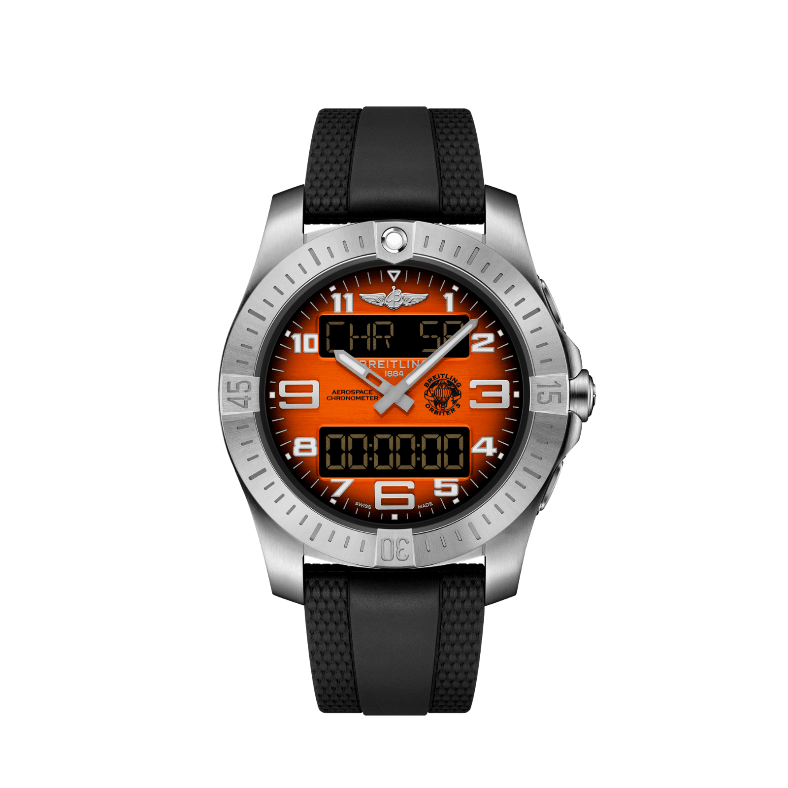 Pre-owned Breitling Eb70101a1o1s1 Aerospace Titanium Case Orange Dial Pro Iv Strap 43mm
