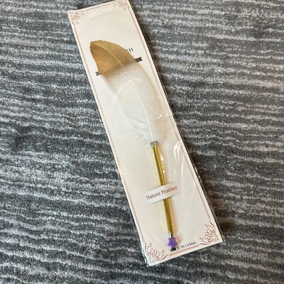 Feather Quill TTPD Inspired Ballpoint Pen Black Ink Vintage White Gold Feather