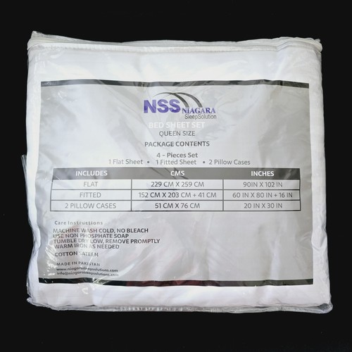 Premium Hotel White Sateen Stripeweave Queen Niagara Sleep Solution 4pc Set