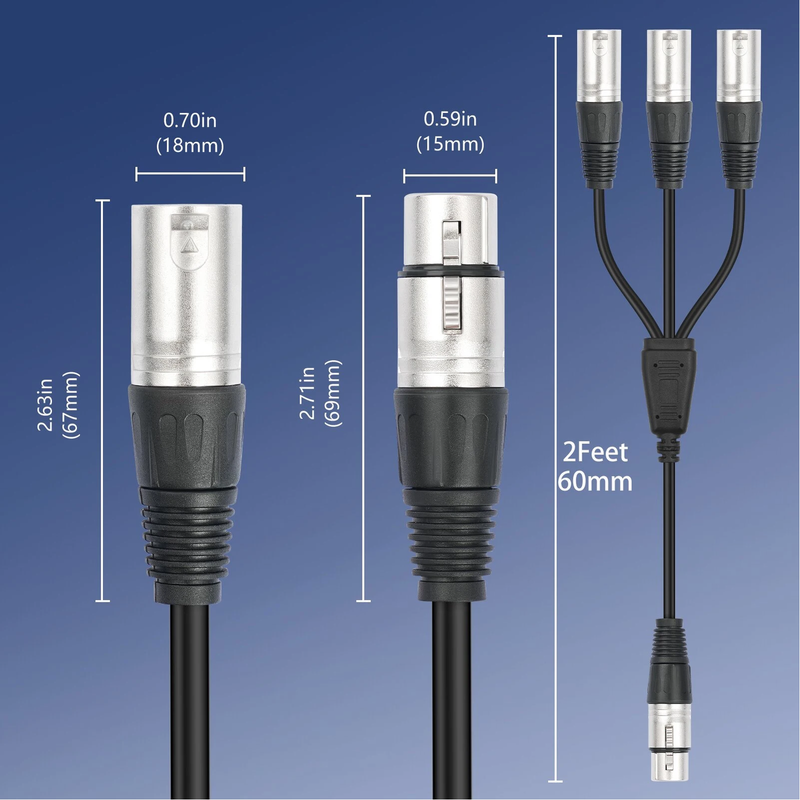 3 Pin XLR Female to 3 Male Y Splitter Cable 2FT Balanced 3 Way XLR Splitter Cabl