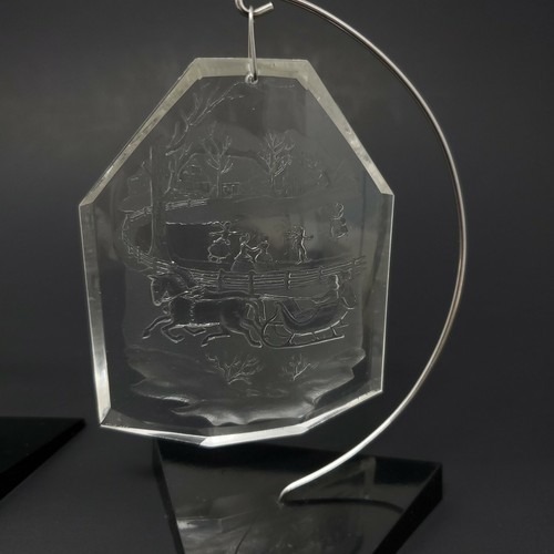 2 Vintage Henco Crystal-Clear Decorations, Peace & Currier & Ives