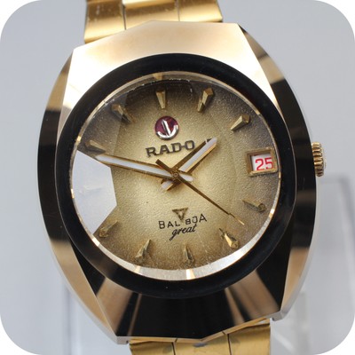 rado balboa v swiss made ladies 26mm vintage gold dial date watch automatic 385250789766