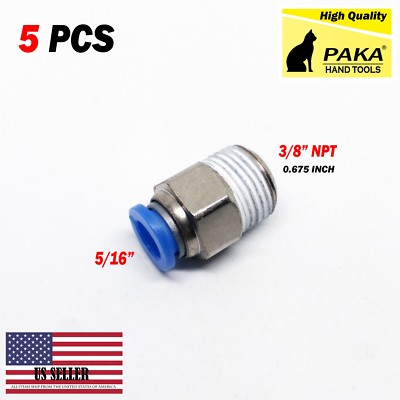5pcs Male Straight Connector Tube OD 5/16'' X NPT 3/8'' Push In Fitting One Touch
