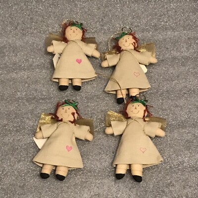 4 Handmade Christmas 3.5  Fabric Folk Art Ornaments Angels