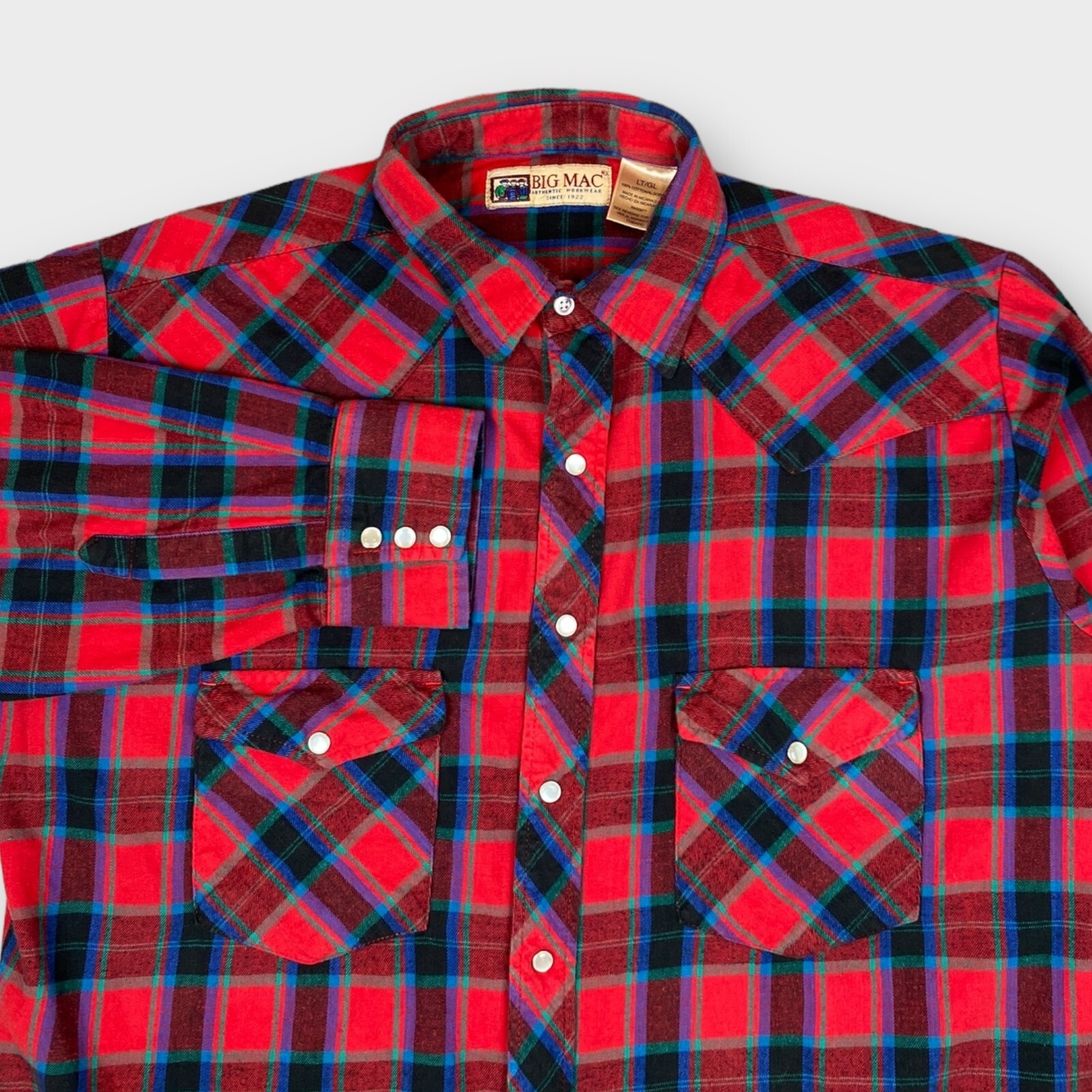 トップス 60's Big mac print flannel shirt Vintage Big Mac Flannel Shirt Button XL USA Made 80s Tall