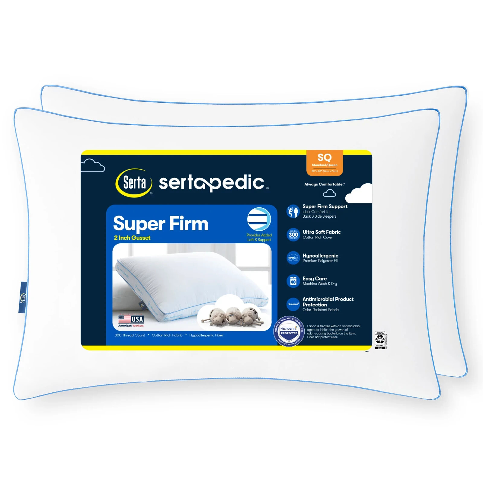 Extra Super Firm PIllows Serta Bed Sleeping Pillow Standard Queen Soft Set of 2