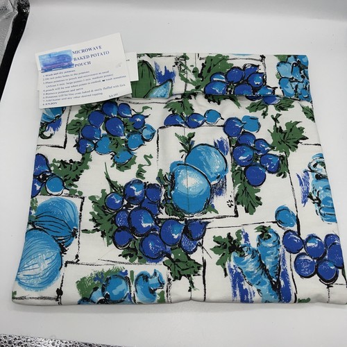 Tater Baker Microwave Baked Potato Bag Blue Retro Fabric Handmade New With Tag