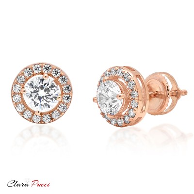 Pre-owned Pucci 1.5ct Round Cut Simulated Diamond Stud Halo Solitaire Earrings 14k Rose Gold