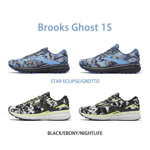 

Brooks Ghost 15 Camo Черный Белый/Синий Мужчины Женщины Кроссовки Выбор 1, Multicolor, Ghost 15