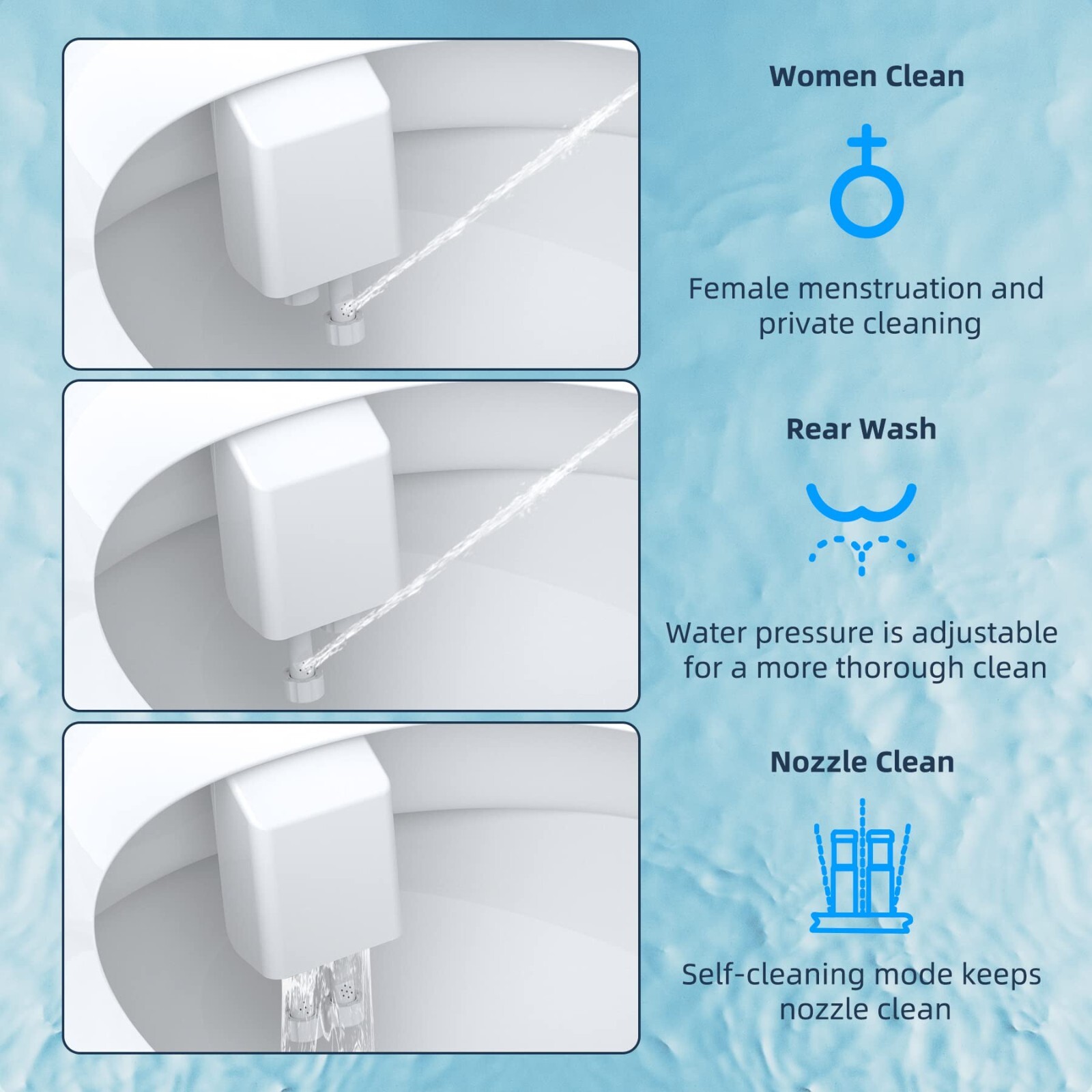 Bidet Fresh Water Spray Kit Non Electric Toilet Seat Attachment with Dual Nozzle