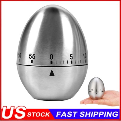 Kitchen Timer Egg Shaped Stainless Steel Cooking Timer Mechanical Rotating Alarm