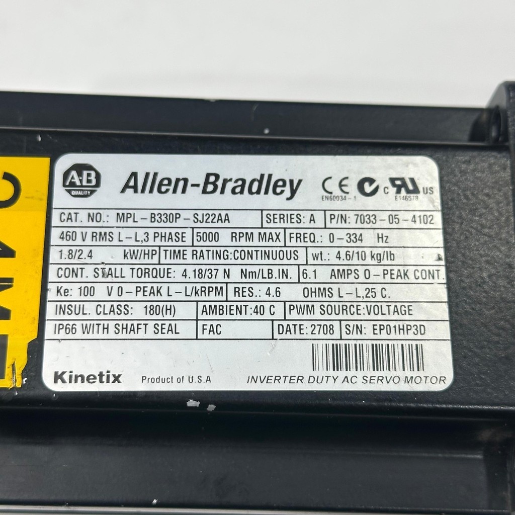Allen Bradley MPL-B330P-SJ22AA Ser. A KINETIX SERVO MOTOR — 4