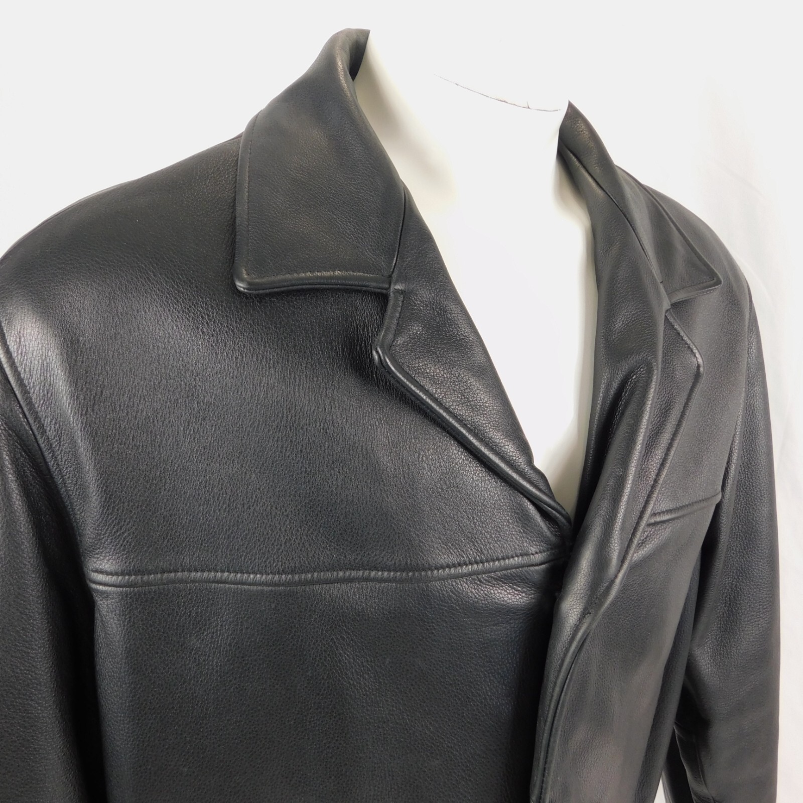 Guess Men Black Leather Jacket Coat Zip On Lining Sz XL | eBay