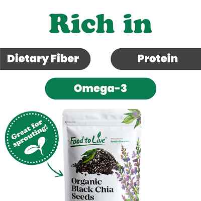 Organic Black Chia Seeds — Sproutable, Non-GMO, Kosher, Raw — by Food еo Live