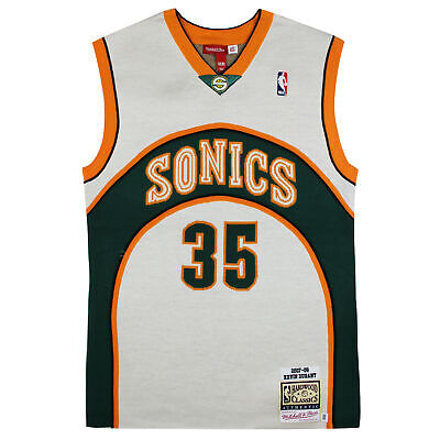 Pre-owned Mitchell & Ness X Clot M&n Seattle Supersonics Knitted Kevin Durant Jersey In White - Green