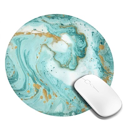 8in Round Mouse Pad teal and gold marble Mouse Pad Mat for All Types of Mouse...