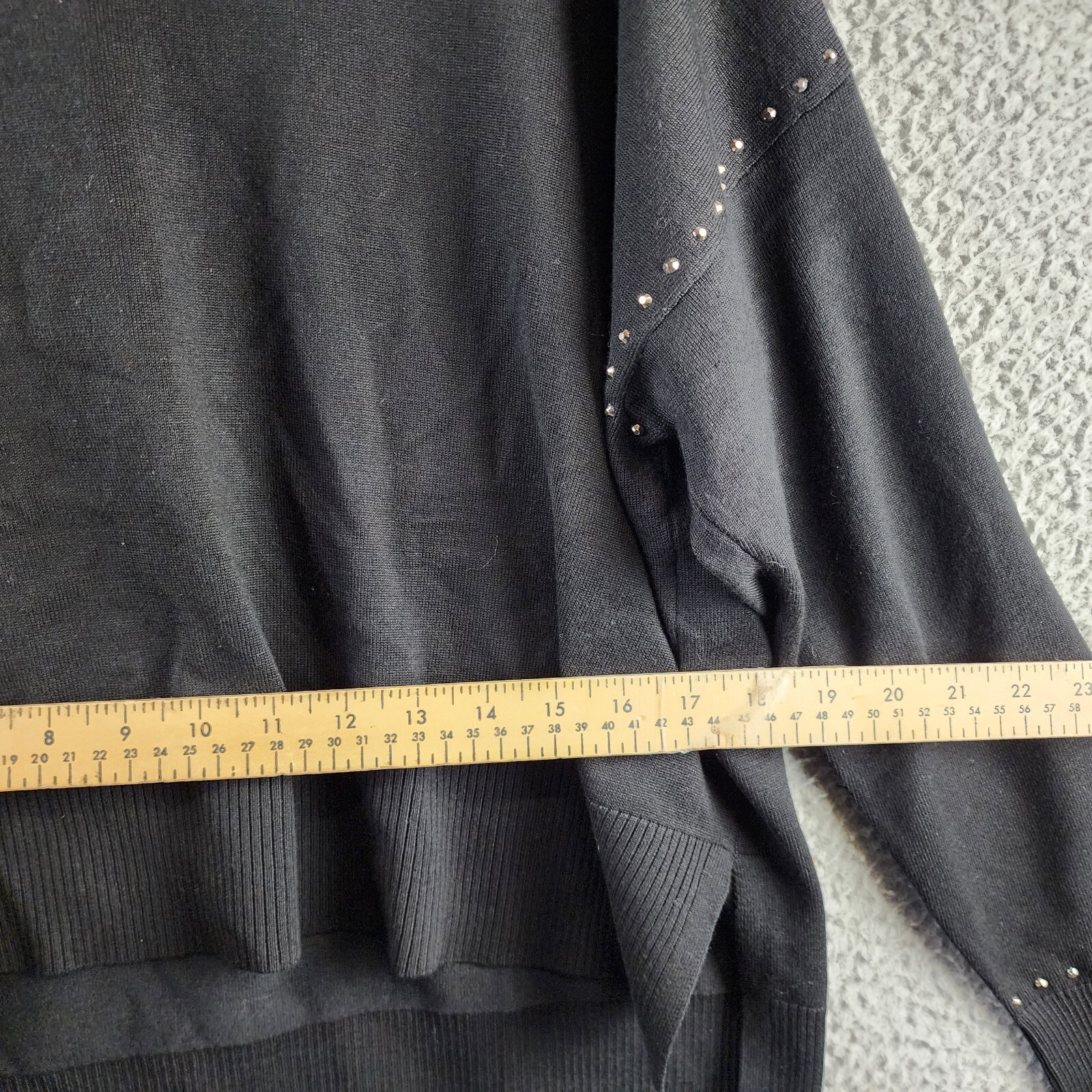 DKNY Studded Crew Neck Sweater Women's S Black Ribbed Hem Long Sleeve Pullover - Picture 5 of 12