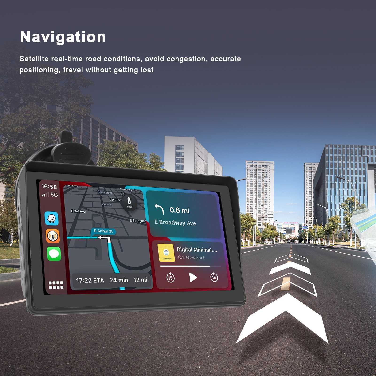 7" Portable Wireless Apple Carplay Car Stereo Android Auto BT Touch Screen Radio