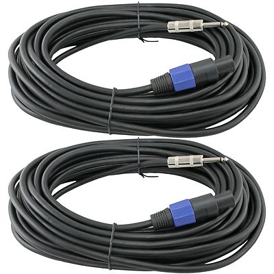 2 Speakon Compatible to 1/4 plug 50ft foot PA DJ pro audio sound speaker cables