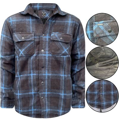 Mens Padded Shirt Quilted Fleece Lined Lumberjack Brushed Flannel Thick Jacket