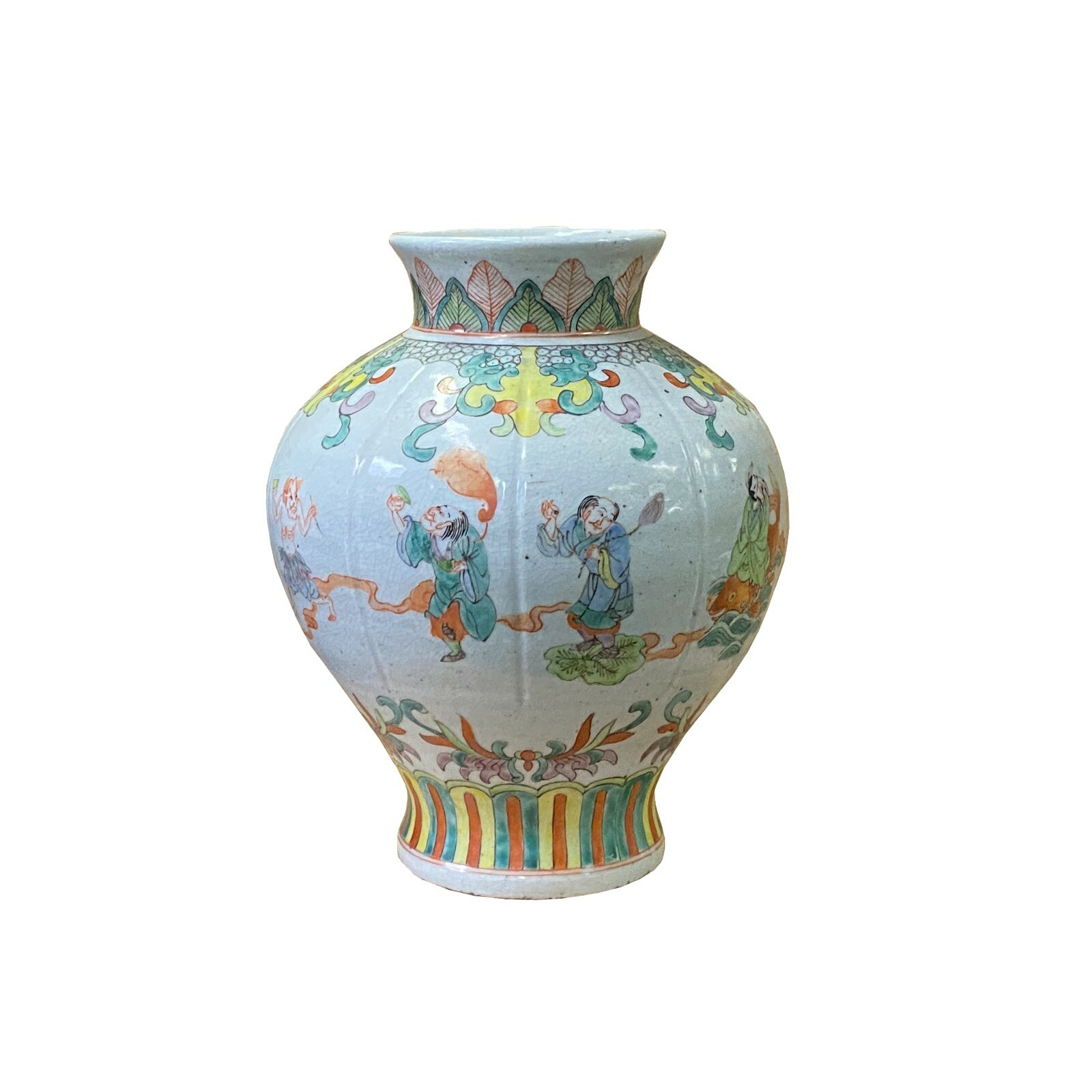 Chinese Oriental Eight Immortals Off White Beige Color Ceramic Vase ws2000S Chinese Oriental Eight Immortals Off White Beige Color Ceramic Vase ws2000S