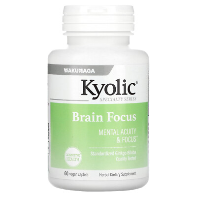 Wakunaga - Kyolic Brain Focus 60 растительных капсул без молока, без глютена, GMP