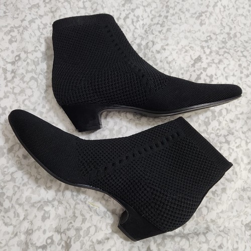 Eileen Fisher Women Purl Sock Booties Black Fabric Size 7.5 Stretch Ankle Boots