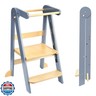 Foldable Toddler Tower Preassembled Kitchen Stool Helper, Folding Tower for Learning with 3 Adjustable Heights Montessori Toddler Standing Tower Kids Collapsible Wooden Step Stool, Light Gray