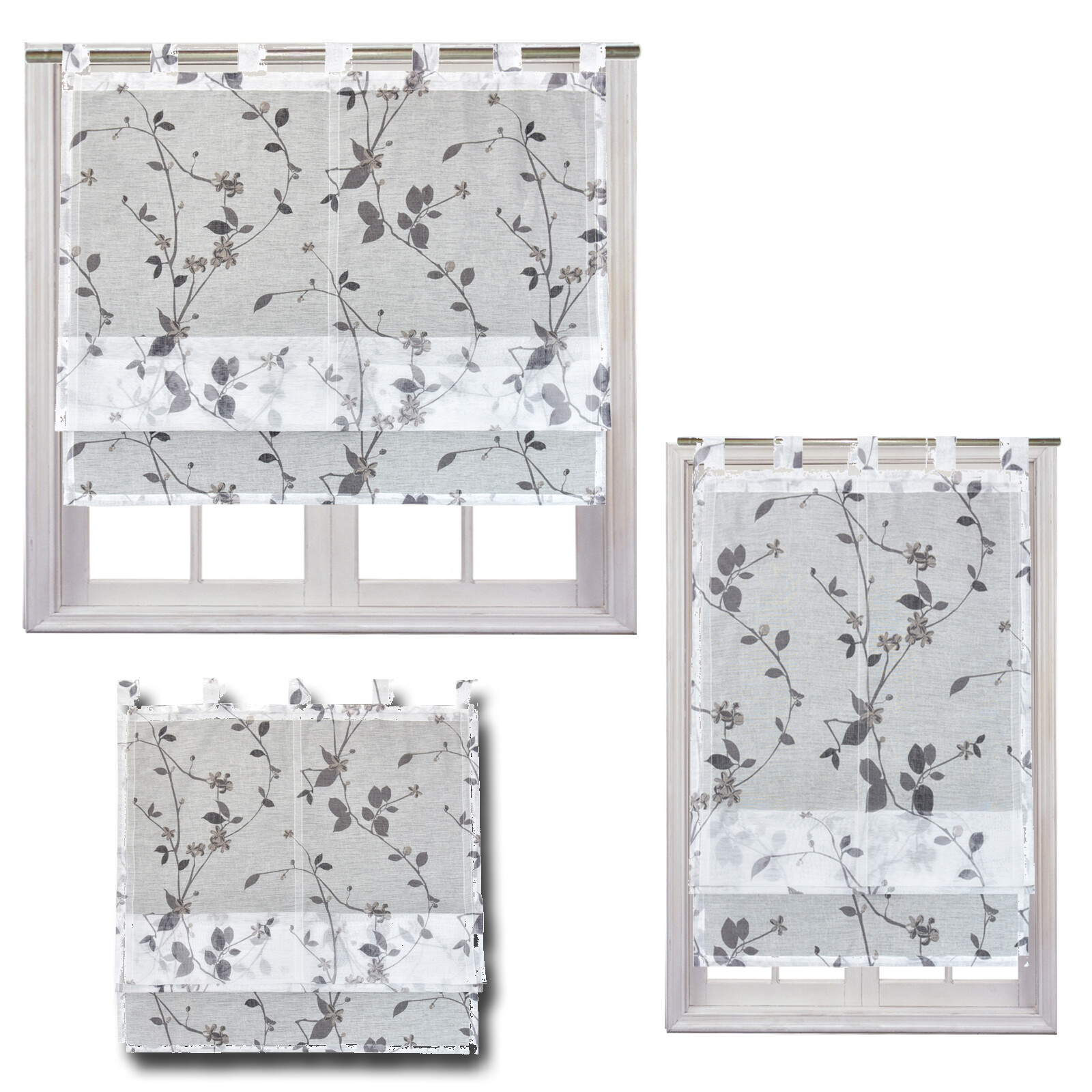 Raffrollo Schlaufen mit Blüten Raffgardine Rollo Raff Fenster Schlaufenrollo