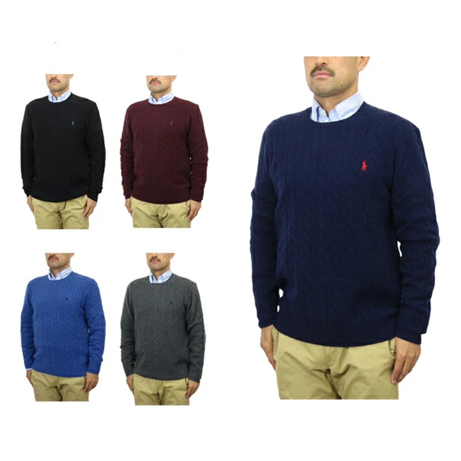 Мужской шерстяной, кашемировый свитер Polo Ralph Lauren с круглым вырезом лодочкой и пони