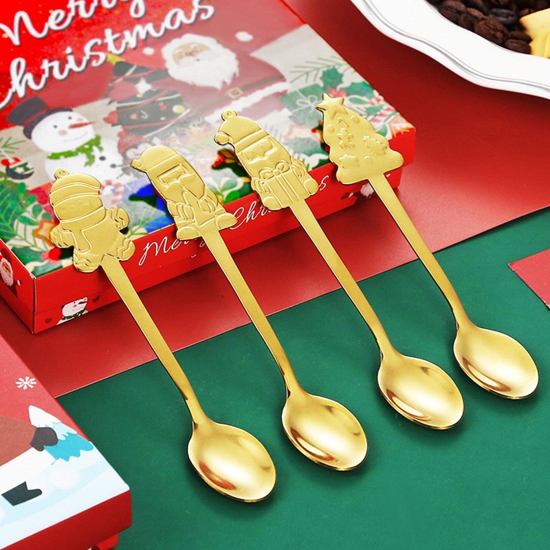 Christmas Coffee Spoons Set (4Pcs), Stainless Steel Spoon Kids Christmas Gifts