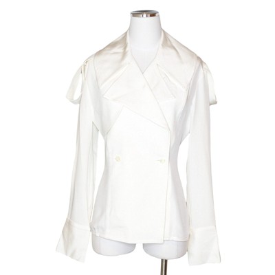 Pre-owned Peter Do Silk Trench Blouse Fr 38 Us 6 White Double Breasted Button $1250
