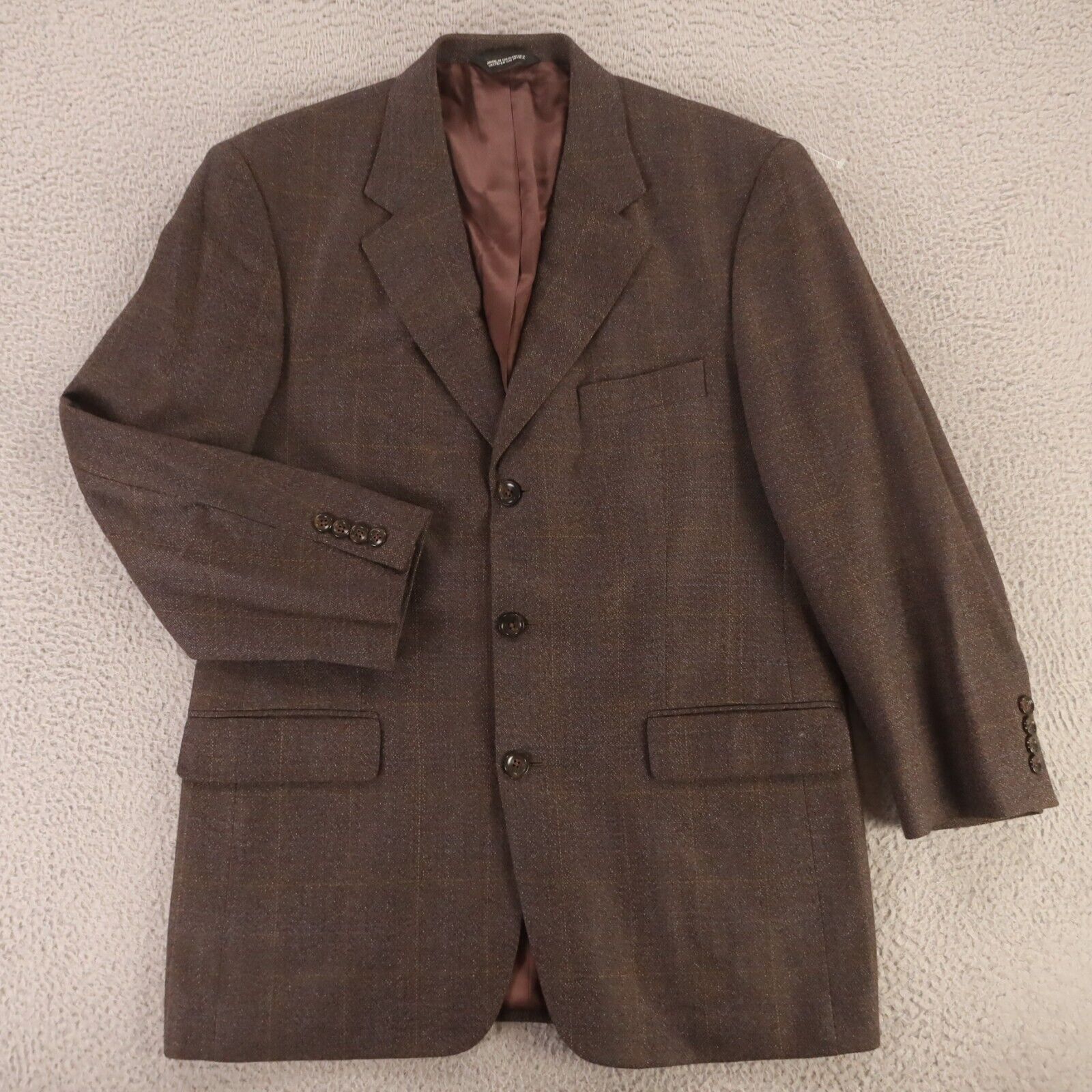 VINTAGE Tweed Jacket M Brown Check Plaid Wool Cashmere